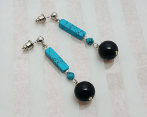 Elegant drop earrings - natural turquoise and obsidian