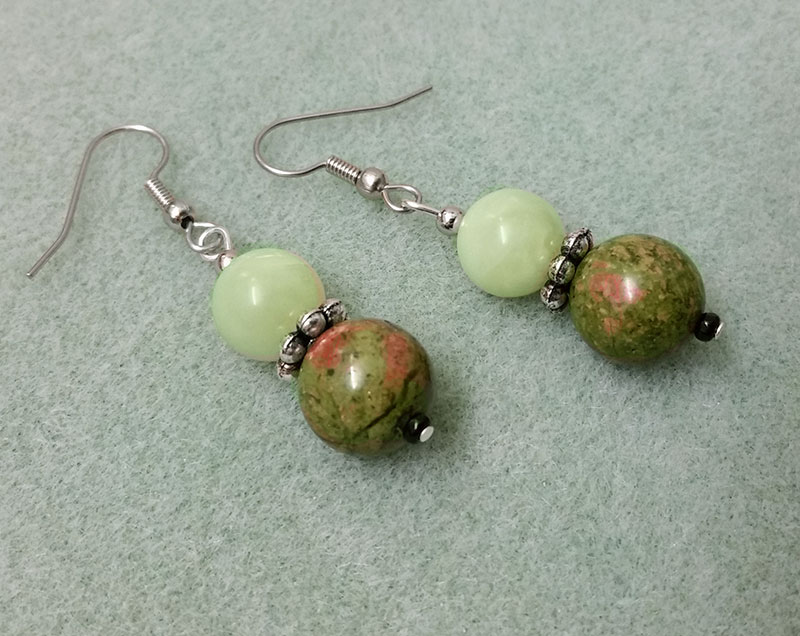 New quartzite and unakite dangle earrings