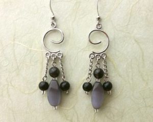 Smoky quartz and cat eye glass chandelier earrings