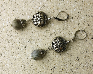 Botswana agate and antique silver plated Pewter dangle earrings - custom design by Motley Mix Jewelry