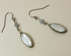 Sophysticated gray earrings with long natural shell beads and faceted glass ~ Motley Mix Jewelry