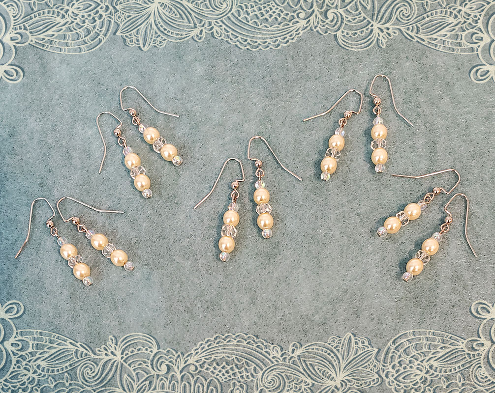 Bridesmaid earrings with Vintage glass pearls and sparkling clear glass