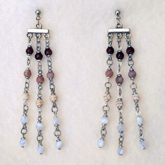 Long earrings with natural stones and mother of pearl shell