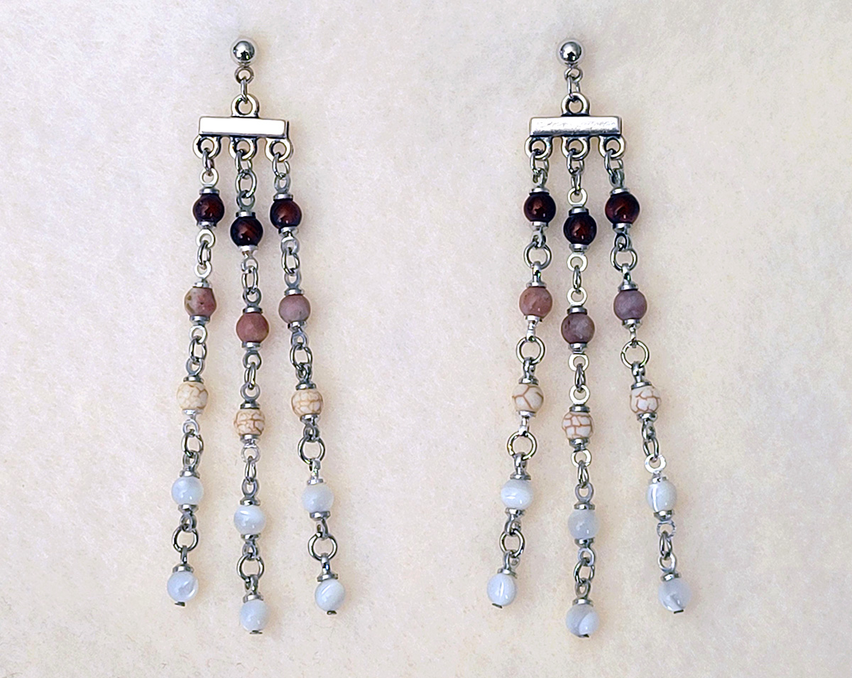 Long earrings with natural stones and mother of pearl shell