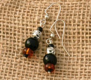 Honey glass and black jasper dangle earrings