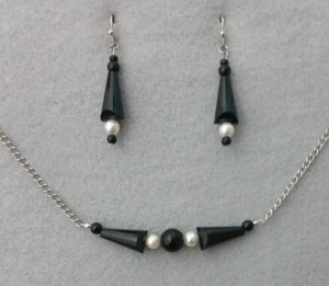 Custom Art Deco inspired custom set. Vintage glass pearls, black glass and obsidian.