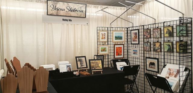 Photo of my booth at the Bead Bazaar Plus show the evening before it starts on October 12, 2019